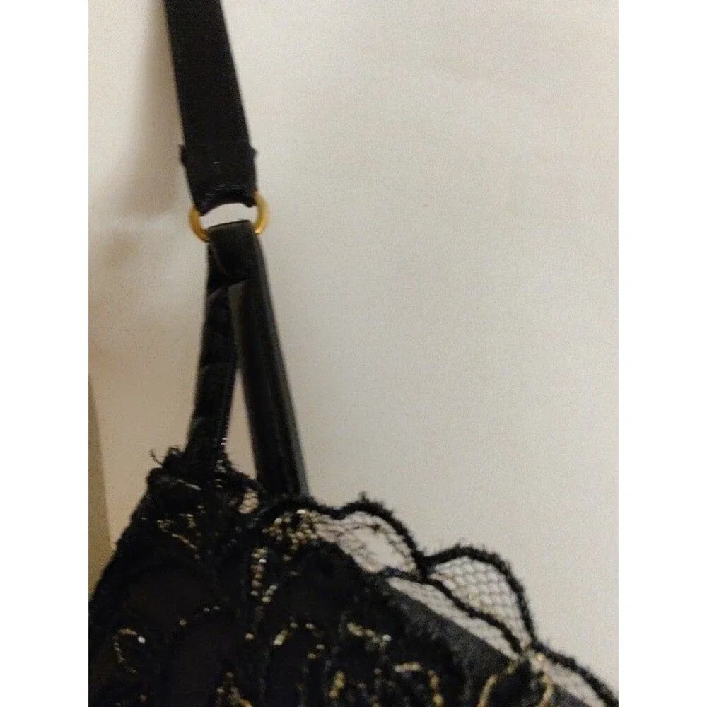 Victoria's Secret Very Sexy Black Fishnet Mesh Lace Rhinestone Straps Bra 34C